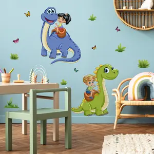 Hand-Drawn Dinosaur Butterfly Wall Stickers Set, 2 Sheets (30x90cm), Decorative Home Decor for Living Room & Bedroom Walls