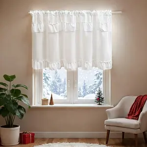 1PC, Style Pure Ruffled Short Window Curtain, Soft Fabric Layered Coffee Drapes, Top Rod Pocket, Party Decor, Bedroom Kitchen Office Home Decoration