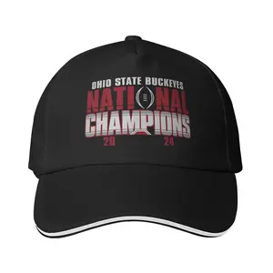 CampaignOhio State Buckeyes 2024 National Champions Baseball Cap - Adjustable Snapback Trucker Hat For Men & Women, Black With Red & White Design, Polyester, Casual Style, Adjustable Cap | Vibrant Logo | Durable Headgear, B