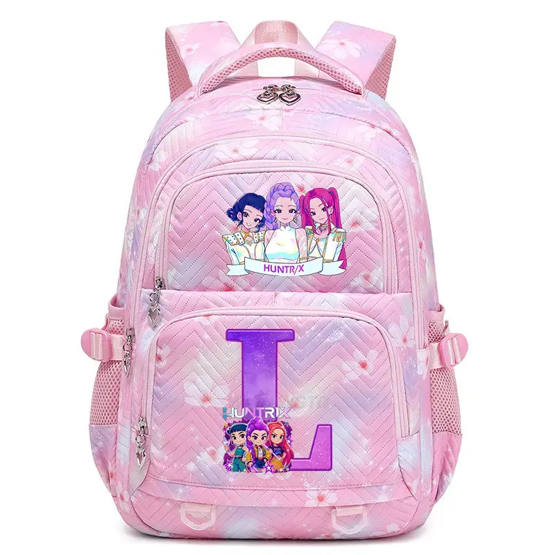 Kids K-Pop Cartoon Girls Backpack - Pink Floral Princess Print School Book Bag, Large Capacity Padded Lightweight Daypack, Shoulder Pressure-Relieving Gym/Travel Bag Gift For Little Girls