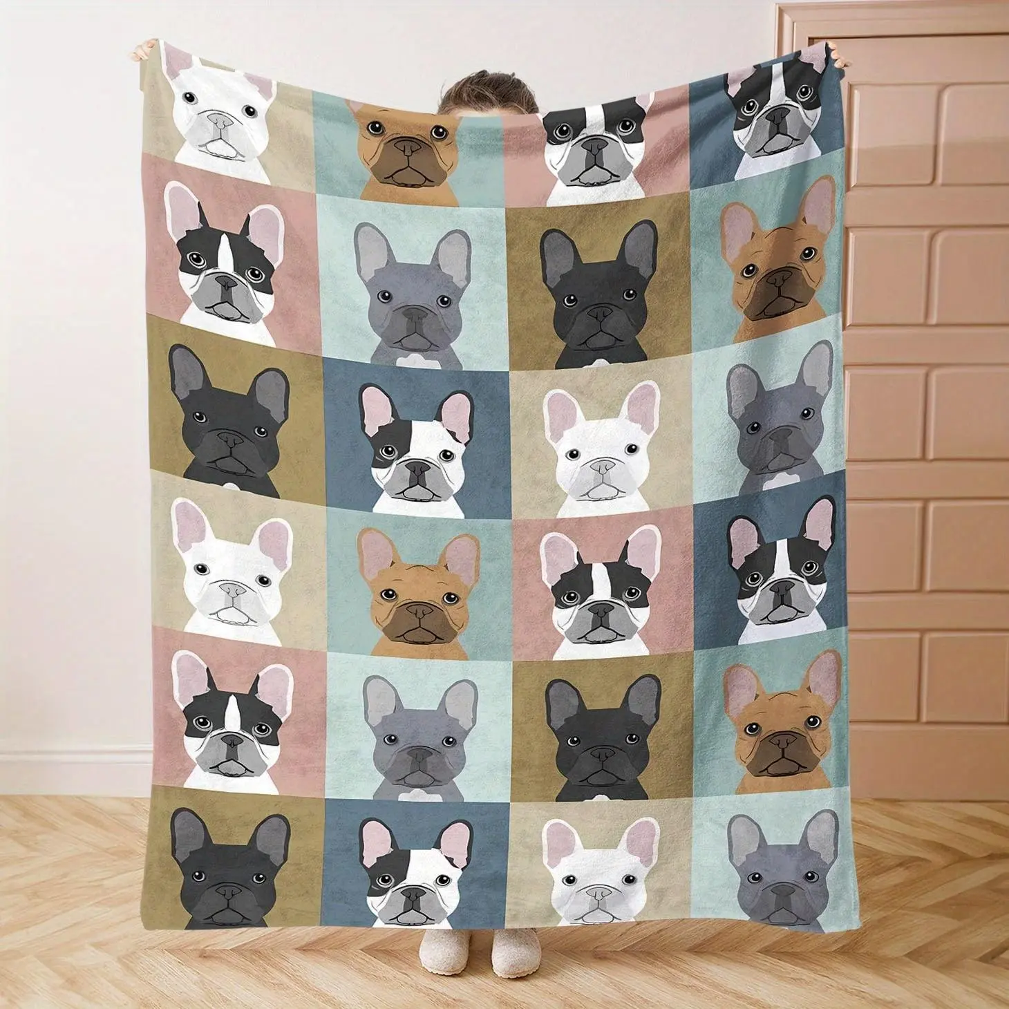 French Bulldog Pattern Flannel Blanket, Soft Throw Blanket, Air-conditioned Room Blanket, Warm Nap Blanket for Home Office Travel Camping, Soft Lightweight Blanket