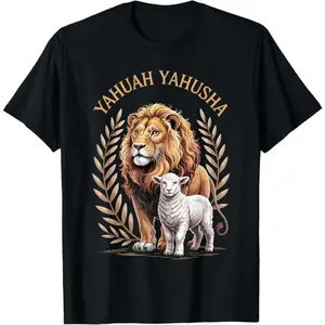 Lion Of Judah And Lamb Yahuah Yahusha T-Shirt - 100% Cotton (added), Soft Comfortable, Trendy Faith-Inspired Style, Machine Washable, Perfect for Daily Wear & Gift for Believers