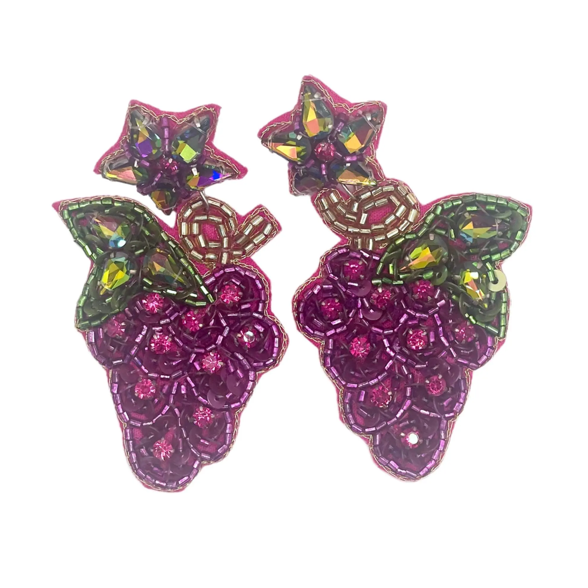 Beaded Grape Dangle Earrings - Elegant Design with Beads for Versatile Wear