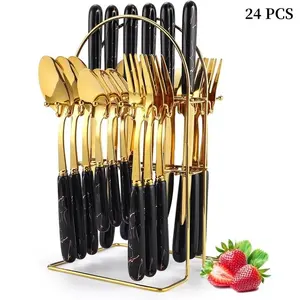 Stainless Steel Cutlery Set, Dinnerware Service Set, 24pcs/set Including Spoons, Forks and Knives, Kitchen Utensils for Dinner Party, Outdoor, Home Use