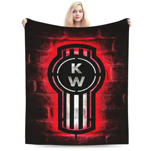 KENWORTH Truck Logo Flannel Blanket - Modern Bed Sofa Throw, Red and Black Striped Design, Durable and Comfortable Home Decor, Bedroom and Living Room Accessories