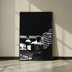Kobe Bryant #8 Poster Black and White, Lakers Basketball Wall Art Print, Iconic Arena Warmup Photo, Mamba Mentality Gym Man Cave Decor