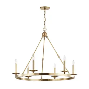 Allendale 6-Light Chandelier with Unique Hook-and-Hoop Design in Aged Brass, Bronze, or Polished Nickel