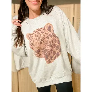 Faux Yarn Leopard Graphic Top