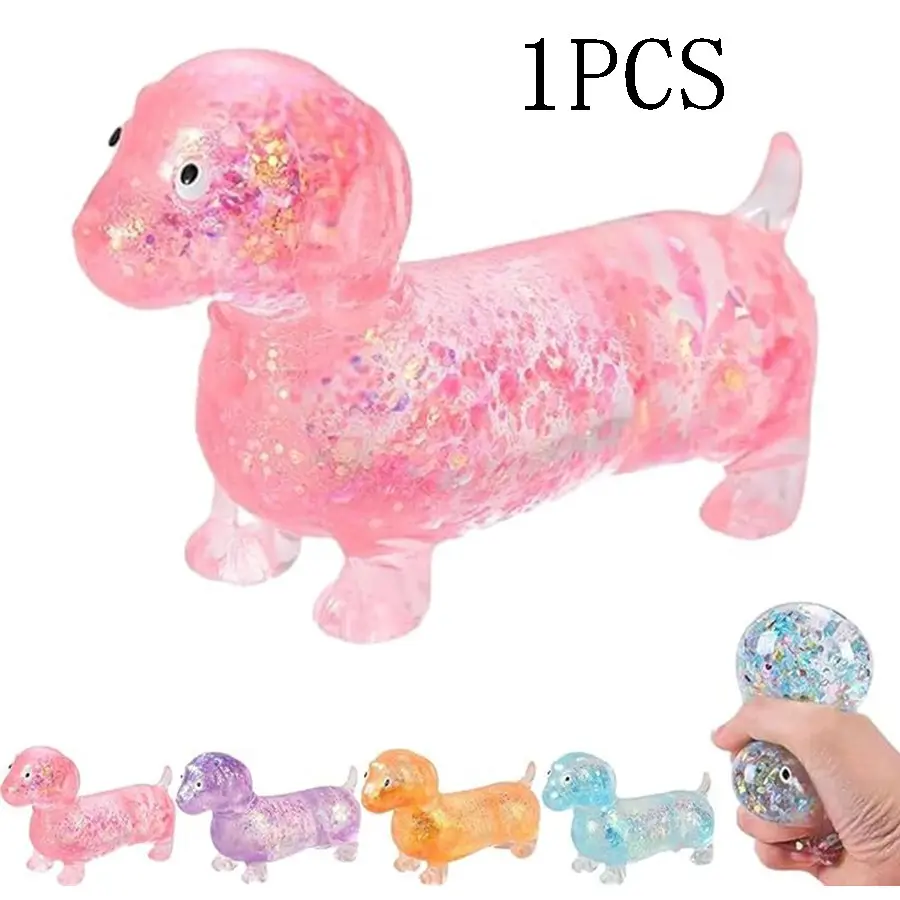 LDSK Dachshund Squishy, Glitter Weiner Dog Maltose Stress Ball, Slow Rise Fidget Stress Relief Fidgeting for Anxiety Relief, Soft Squeeze Desk Gadget for Home Office Travel, Glitter Stress Balls