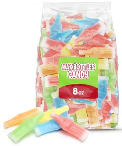Wax Bottle Candy, 8 OZ Bag (½ LB), Retro Nostalgic Candies with Fruity Liquid Center, TikTok Trend Snack, Assorted Colors and Flavors, Heat Sealed for Freshness, Perfect for Parties and Gifts