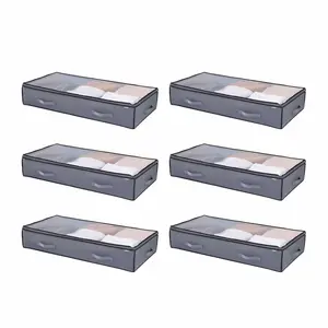VEVOR Under Bed Storage with Clear Lids, 39.2 x 19.7 x 7.1 Inch, 90L Large Underbed Clothes Storage Containers, Low Profile Under Bed Drawer Shoe Organizer Bins Box for Blanket Shoe Bedroom, 6 Pack