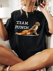 Viral monkey pattern T-shirt, Team Punch funny monkey print, monkey funny pattern loose and versatile short-sleeve, Casual, an emotional gift for animal lovers