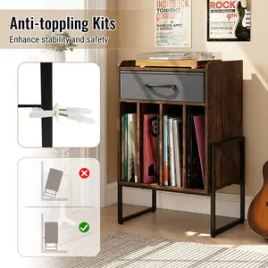 Record Player Stand With Drawer And Record Holder For Music Room, Living Room And Study