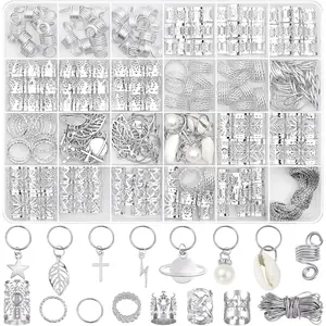 Christmas Gift 259 Pcs Hair Jewelry Silver Braid Accessories for Dreadlocks, Hair Cuffs, Clips, and Loc Charms, Perfect for Women's Hair Decoration