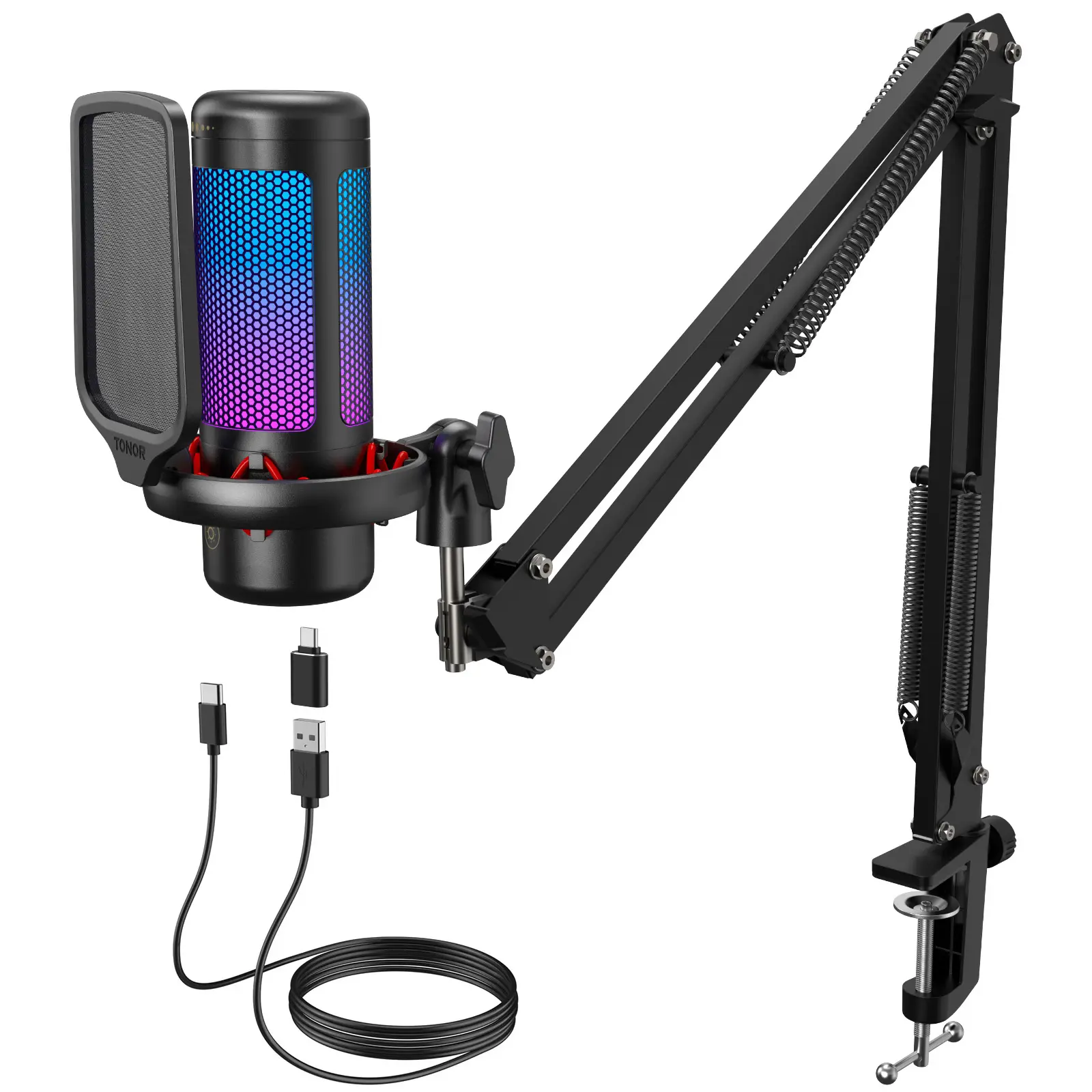 TONOR TC310 USB Microphone Set with Type-C Adapter – RGB, Pop Filter & Shock Mount for PC/PS4/PS5/Mac/Switch TONOR TC310 USB Microphone Set with Type-C Adapter – RGB, Pop Filter & Shock Mount for PC/PS4/PS5/Mac/Switch