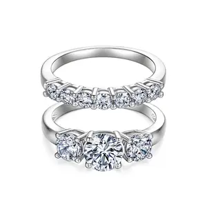 MagicJ creates moissanite rings for women 2CT D VVS1 3 Stone Stackable Strap 18K Gold Plated Low Allergy Wedding Engagement Anniversary Gift Travel Vacation