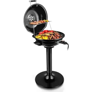 Electric Grill,  Indoor/Outdoor Electric BBQ Grill, 1600W Portable Removable Stand Grill with Adjustable Heat & Drip Tray, Double Layer Design for Party, Patio & Backyard (Black)