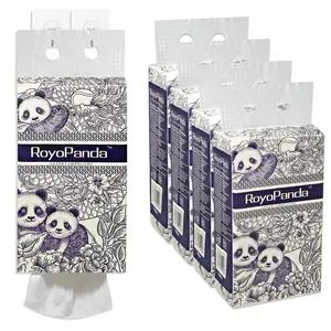 1 Case of 5 Packs, Hanging Large Capacity Paper, Bamboo Pulp Facial Tissue, Thickened and Durable Household Paper, Multi-Purpose Paper for Home, Kitchen, Restaurant, Bathroom, Absorbent Paper, Toilet Tissue, Cleaning Supplies, Panda Elements