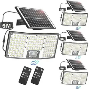2/4 Packs Solar Outdoor Lights Motion Sensor, 292 LED Solar Flood Lights with Remote, 4000LM Dusk to Dawn Security Lights Separate Panel, 3 Modes/IP65/16.4FT Cable Outside Lighting for Yard Garage