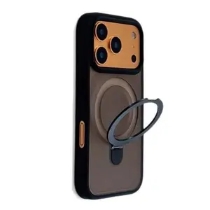 Matte Skin-Feel Magnetic Kickstand Case with Built-in Lens Protector for iPhone 17 Pro Max 16 15