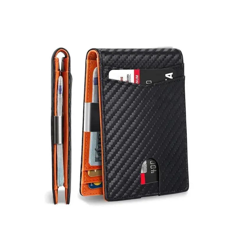 Okicoler Carbon Fiber Ultra-Thin Men's Wallet 11 Card Slots RFID Shielding Leather Business Wallet Anti-Theft Security Protection Mens Gift