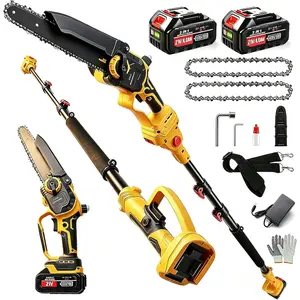 Brushless 2-in-1 Cordless Pole  & 8" Mini , 16ft Max Reach Extension Pole, 2x4.0Ah   Pruning , Multi-Angle Adjustable  for Tree Trimming & Garden