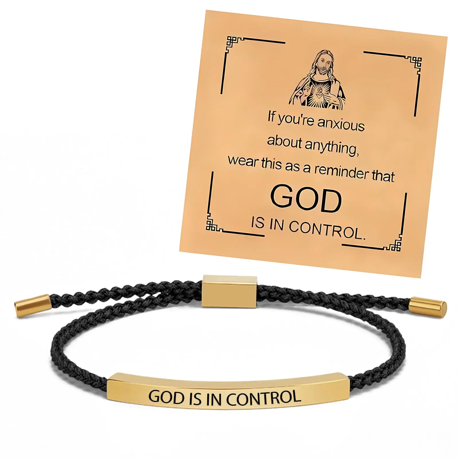Faith-Based Wrap Bangle for Women, Unisex Braided Stainless Steel Jewelry with "God Is in Control", Non-Tarnish with Adjustable Length