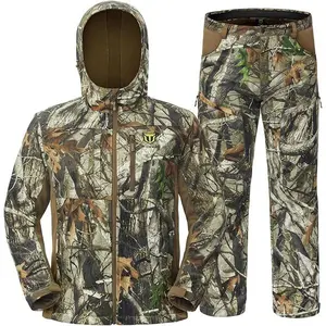 Hunting Clothes for Men with Fleece Lining, Safety Strap Compatible Water Resistant Silent Hunting Jacket and Pants