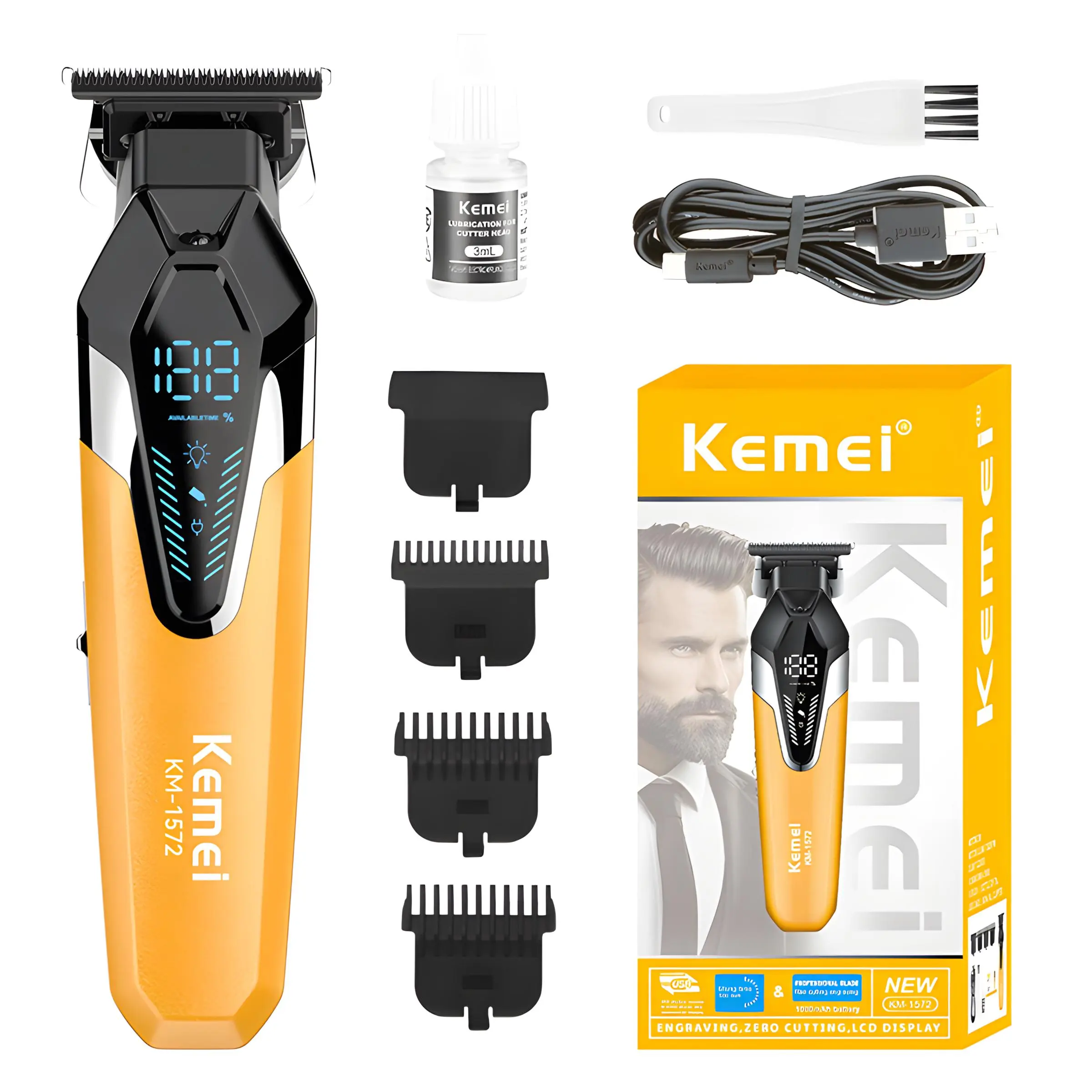 Kemei Km-1572 Hair Clipper, Professional Electric Hair Trimmer, Cordless Hair Clipper for Men, Cordless Hair Cutting, USB Rechargeable Clipper, Wireless Hair Clipper, Haircut, Hair Cutting Tool