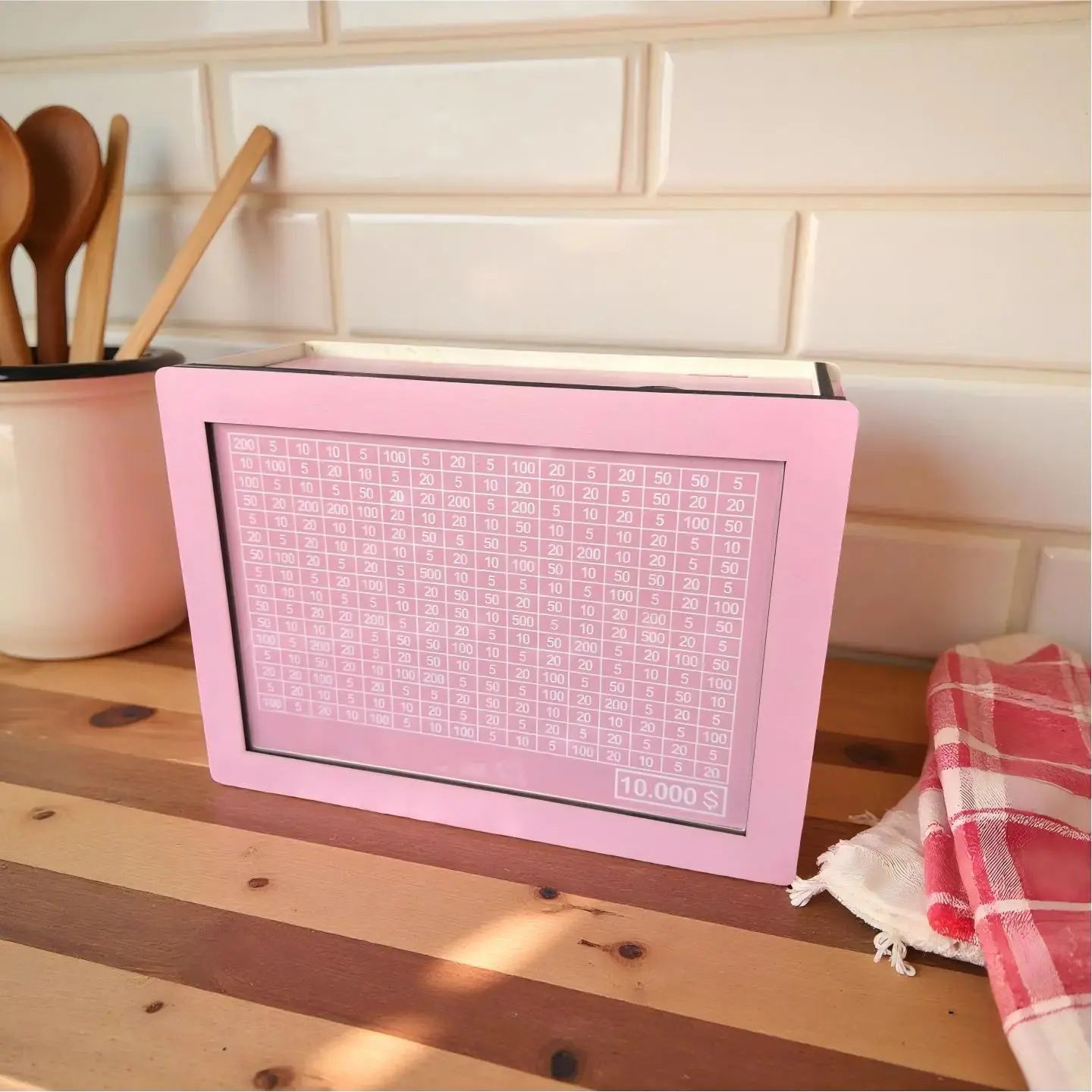 10000 Cash Vault Wooden Savings Box, 2026 New Wooden Cash Saver Money Box, Cash Saver Box, Coin Counter Piggy Bank, Money Box with Counter, Wooden Money Box with Money Target and Numbers(Pink) #Dealsforyoudays