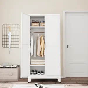 Metal Wardrobe Cabinet with Hanging Rod, 71" Metal Clothing Storage Cabinets with 2 Doors and Adjustable Shelves, White Armoire Wardrobe Closet for Bedroom, Laundry Room, Cloak Room mothersdaygift