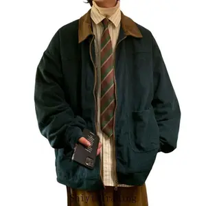 Corduroy Men  American Style Vintage  Windbreakers Zipper Coats Autumn Loose Cargo Outwear Casual Clothes jacket
