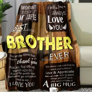 1pc 280GSM Flannel Fabric Blanket - Best Brother Ever Heart Print Gift, Soft Throw, Contemporary Home Decor, Fading-Proof, Machine Washable, Ideal for Christmas or Birthday Present