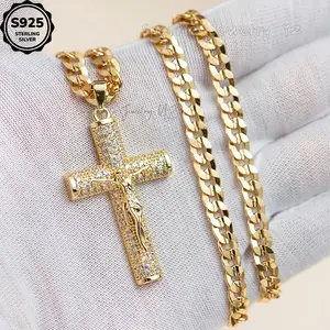 Women's 925 Sterling Silver Cross Necklace | Full Paved Zirconia Sparkly Choker, Sweet & Cool Style Versatile Jewelry