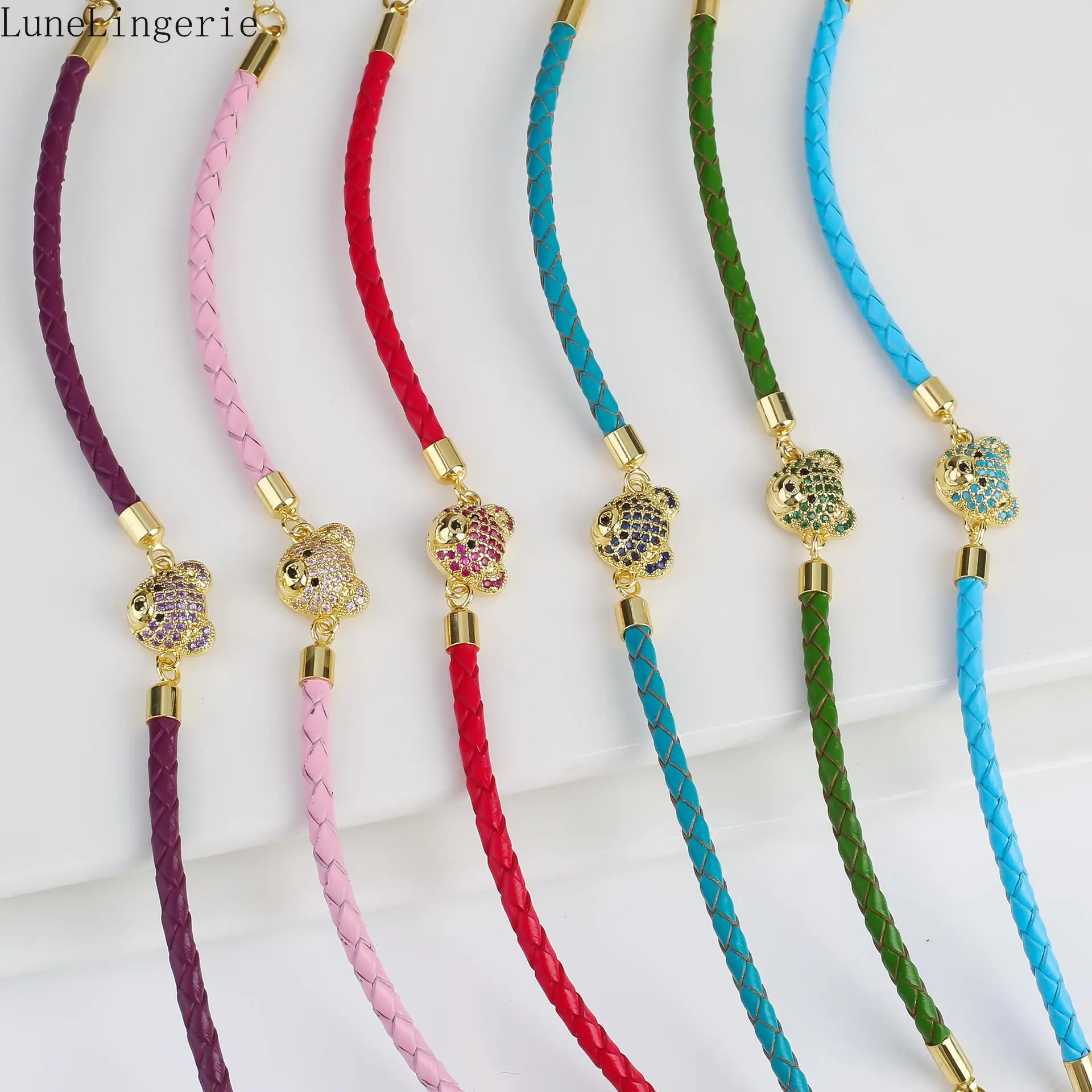 Women's Cute Bear Charm Bohemian Bracelet for Girls - Multicolor Braided Adjustable Leather Band, Gold-Plated Crystal Beads, Exquisite Trendy Jewelry, Gift Idea, Female Accessory, Exquisite Trendy Bracelet, Girl