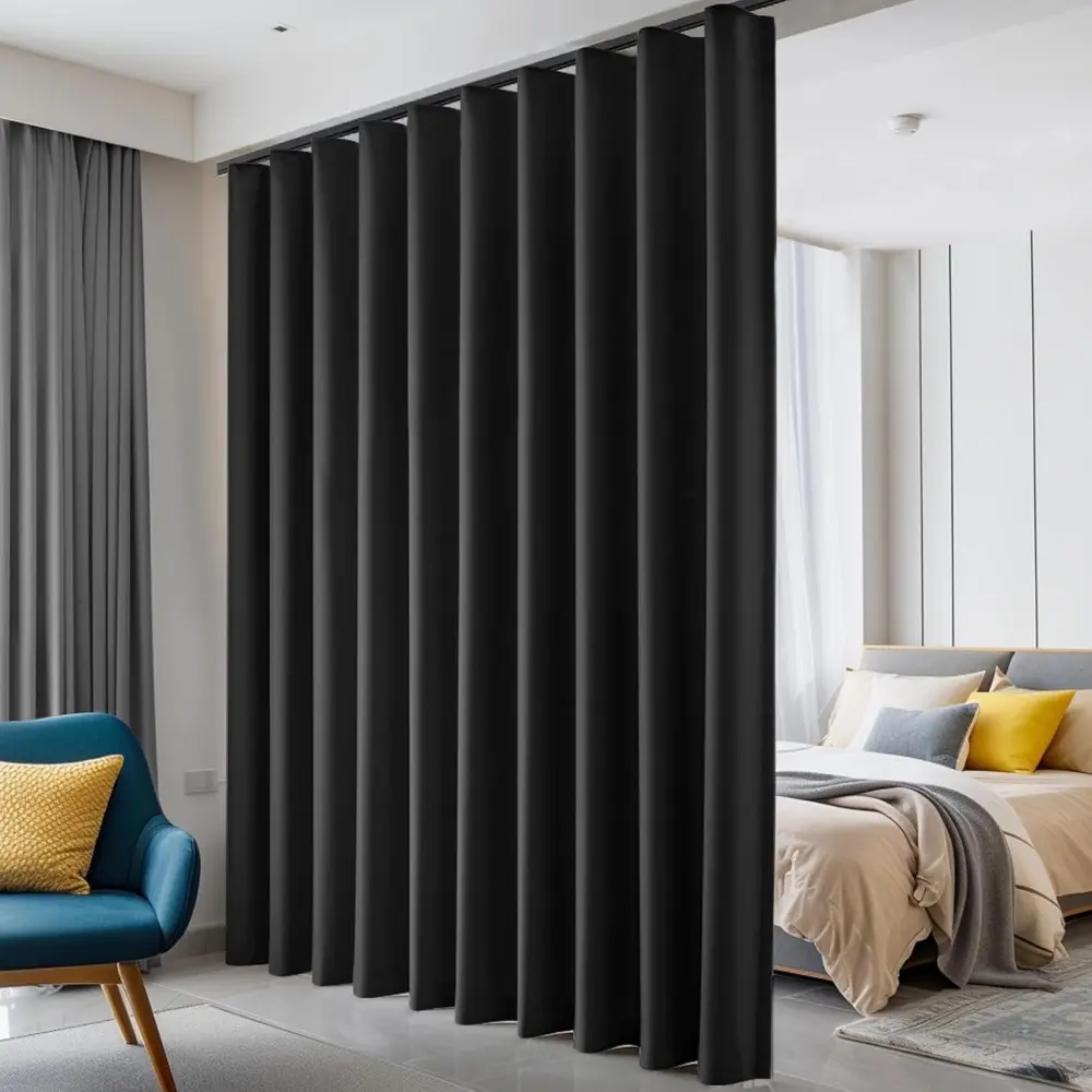 Room Divider Curtains, Blackout Ceiling Track Curtains With Hook Sound Proof Floor Curtains Perfect For Ceiling Mount Curtain Tracks, Wall Divider For Room Separation (Black, W100 x H84)