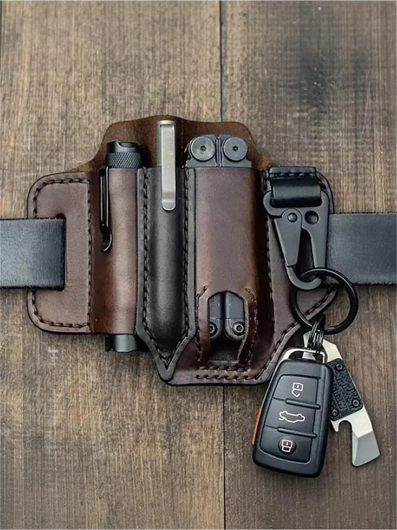Men's Cowhide Solid Color Durable Belt Bag, Leather Fanny Pack, Waist Pack, EDC Tool Pouch, Multifunctional Versatile Storage Bag for Pen, Keychain, Flashlight, Tactical Pack, Travel Essentials, EDC Holder Bag