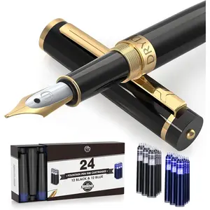 Fountain Pen - Medium Nib 0.5mm | Includes 24 Ink Cartridges and Ink Refill Converter | Calligraphy Pen, Consistent Writing, Smooth Flow, Left and Right Handed -Intense Black