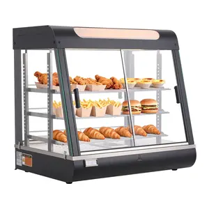【Summervibes】VEVOR 3-Tier Commercial Food Warmer Display, 1200W Food Display Warmer with LED Light, Top Storage and Adjustable Shelves, 86℉~185℉ Steam Heating, 106Qt/100L for Hamburger, Pizza, Bread, Fried Chicken