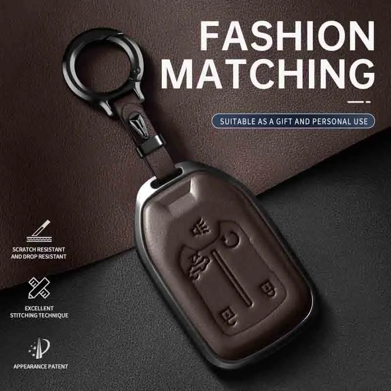 For Chevrolet Key Fob Cover Leather Car 2017-2021 Suburban Silverado Tahoe GMC Acadia Sierra Terrain Key Case Truck Accessories chevy 1500 accessories Car Key Protector Vehicle