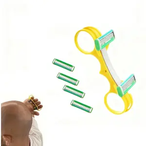 Men's High-Speed Shaver with Stainless Steel Replacement Heads, Manual Hair Trimmer for Head Beard Body, Includes 1 Razor Holder + 6 Blades