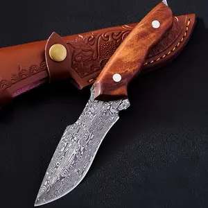 GZGY Damascus Pattern Multi-Purpose  Knife, Stainless Steel Blade with Safe Sheath, Perfect for Camping, Fishing, Hiking, Kitchen & Gift for Men
