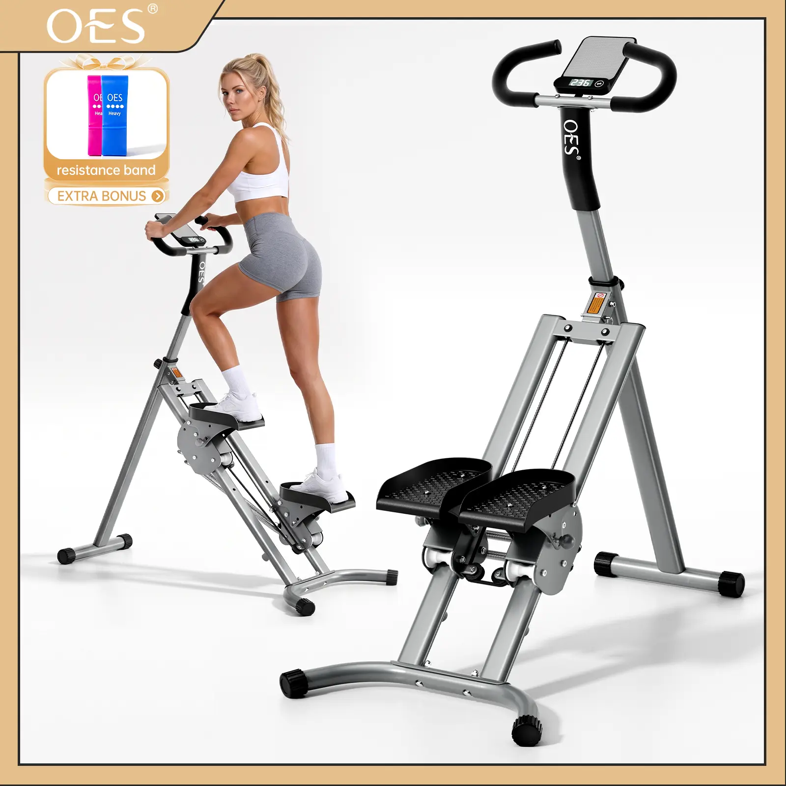【Free Gift】OES Stair Stepper Vertical Cardio Climber, Adjustable Incline & Handlebar Height, Full-Body Workout Machine with 330 lbs Capacity and Adjustable Pedals