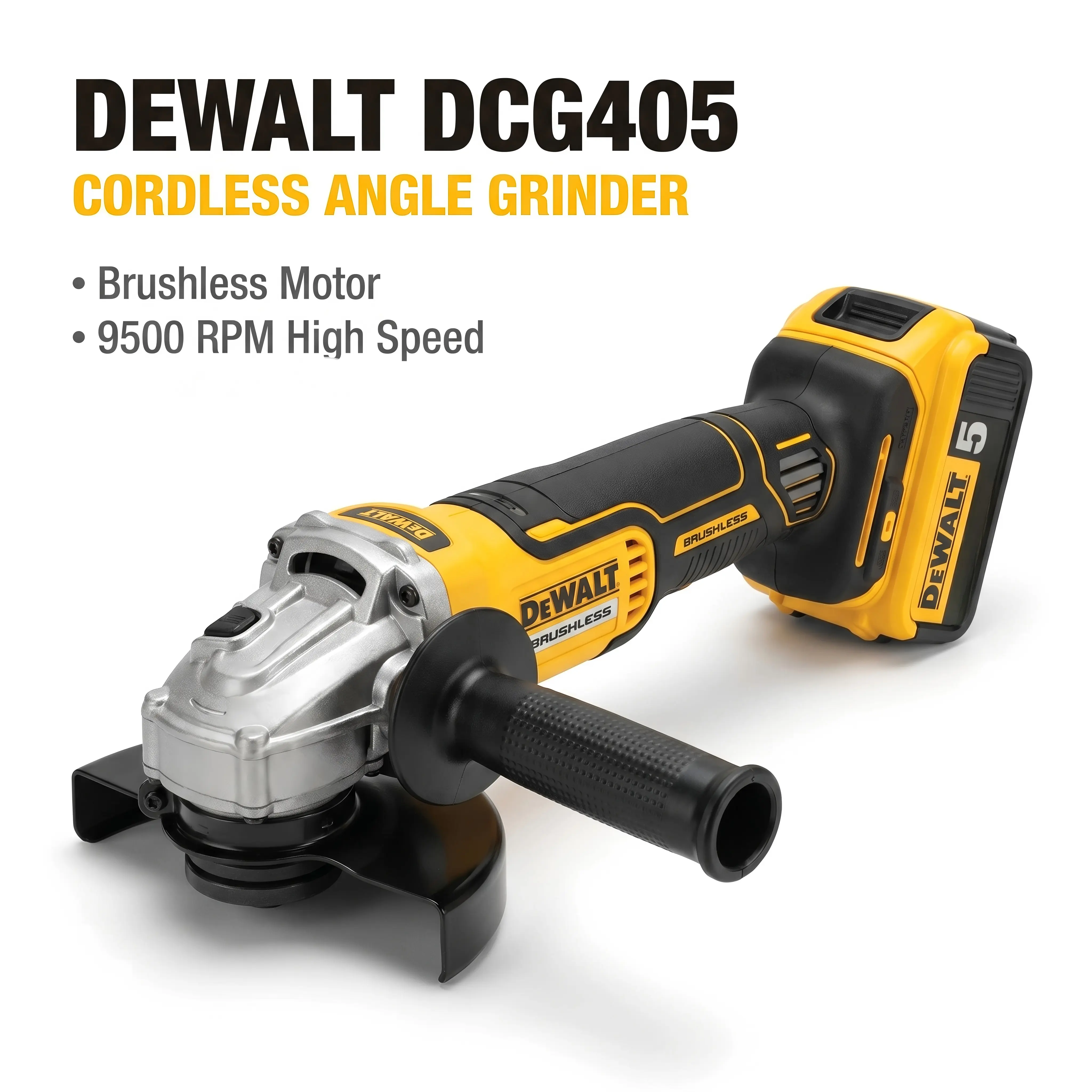 Dewalt DCG405NT Cordless Brushless Angle Grinder - High Power, High Torque, IP54 Protection, Detachable Frame, Battery Charger Included, for Efficient Grinding, Professional Construction Use (Open Box) Power Tool