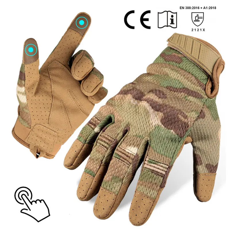 Multifunctional Camouflage Work Breathable Tactical Gloves with Touchscreen Full Finger for Cycling & Motorcycle Protection