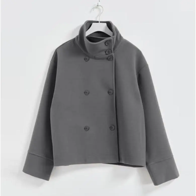 Grey   stand collar double breasted buck