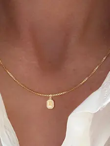 Women's Zirconia Block Letter Pendant Necklace, Initial Necklace, Box Chain Design, Simple Classic Style Jewelry Accessory