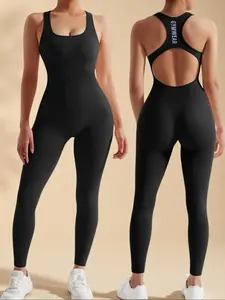 Womens Workout Jumpsuits Seamless Yoga Gym Bodycon Rompers Sexy Racerback Tummy Control Padded Bra Unitard