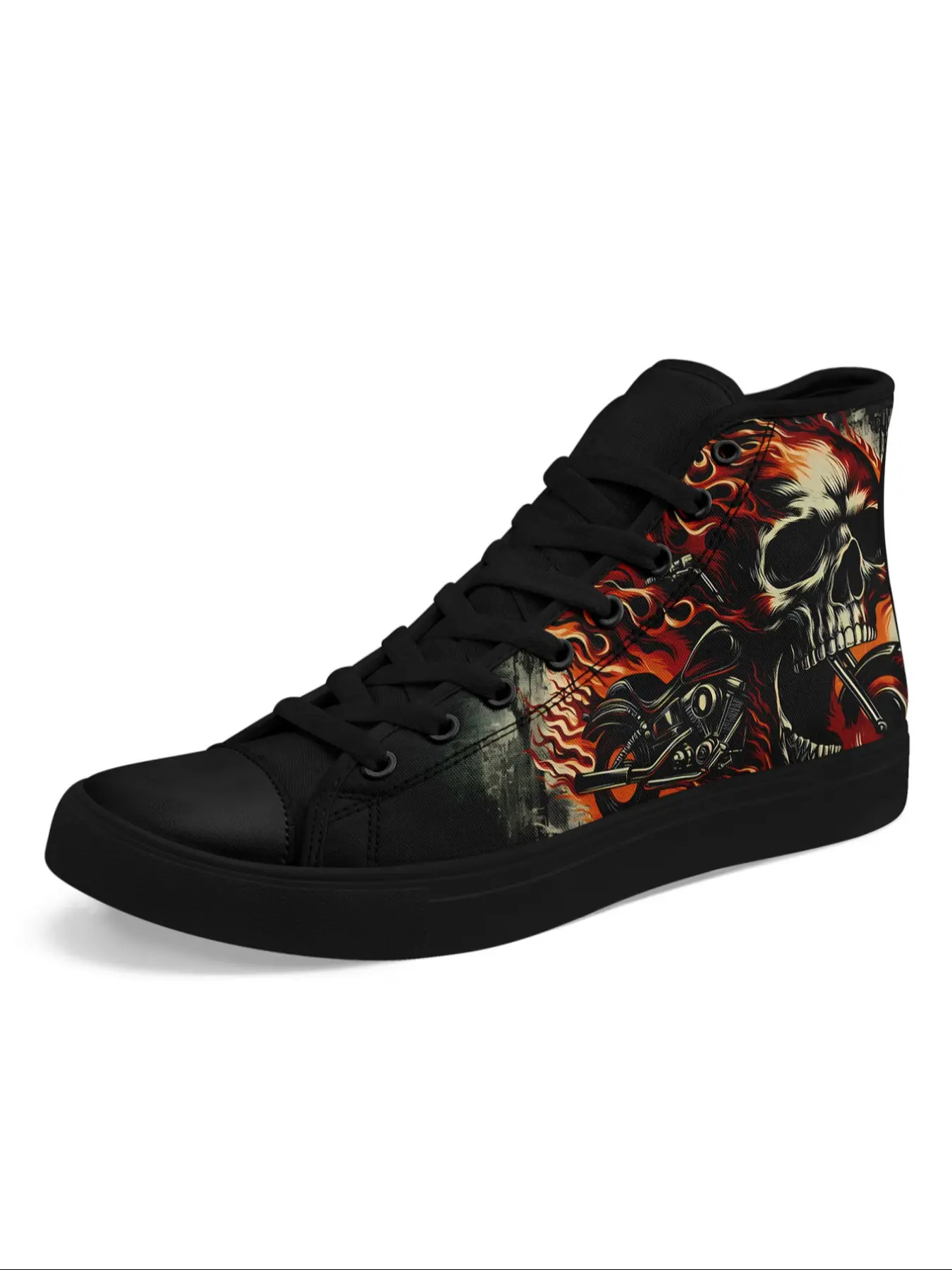 Men's Gothic High-Top Sneakers, Gothic Skull Streetwear Shoes, Artistic Streetwear Shoes, Casual Fashion Lace-Up Trainers, Men's Punk Trendy Shoes