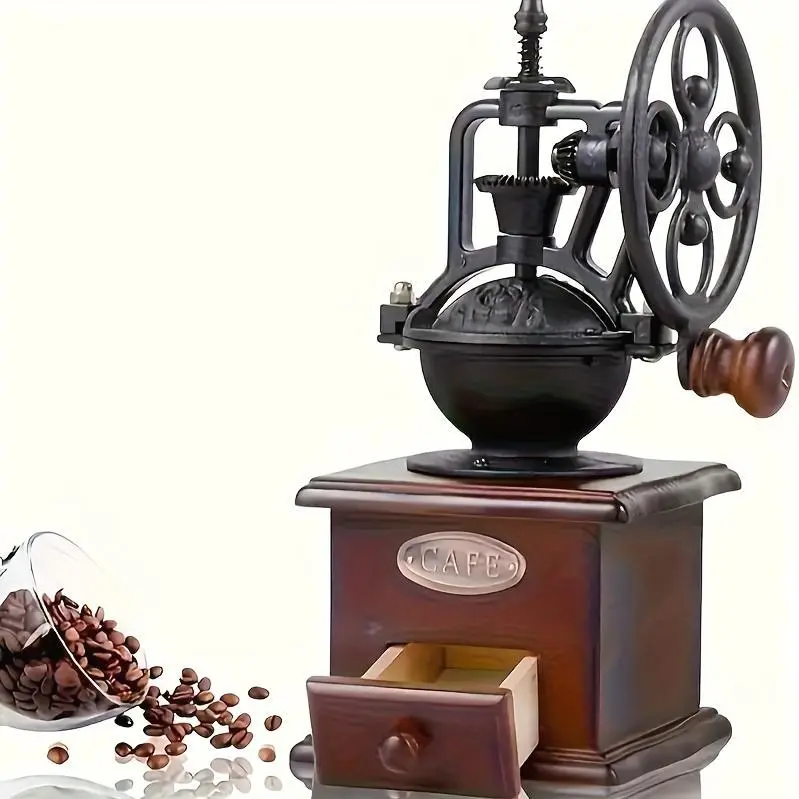 Vintage Classic Hand-Crank Coffee Grinder, Portable Adjustable Coffee Grinding Machine, Household Mini Large Grinding Wheel Manual Coffee Grinder, Coffee Machine, Coffee Grinder, Espresso Grinder, Hand-Crank Coffee Grinder, Coffee Accessories